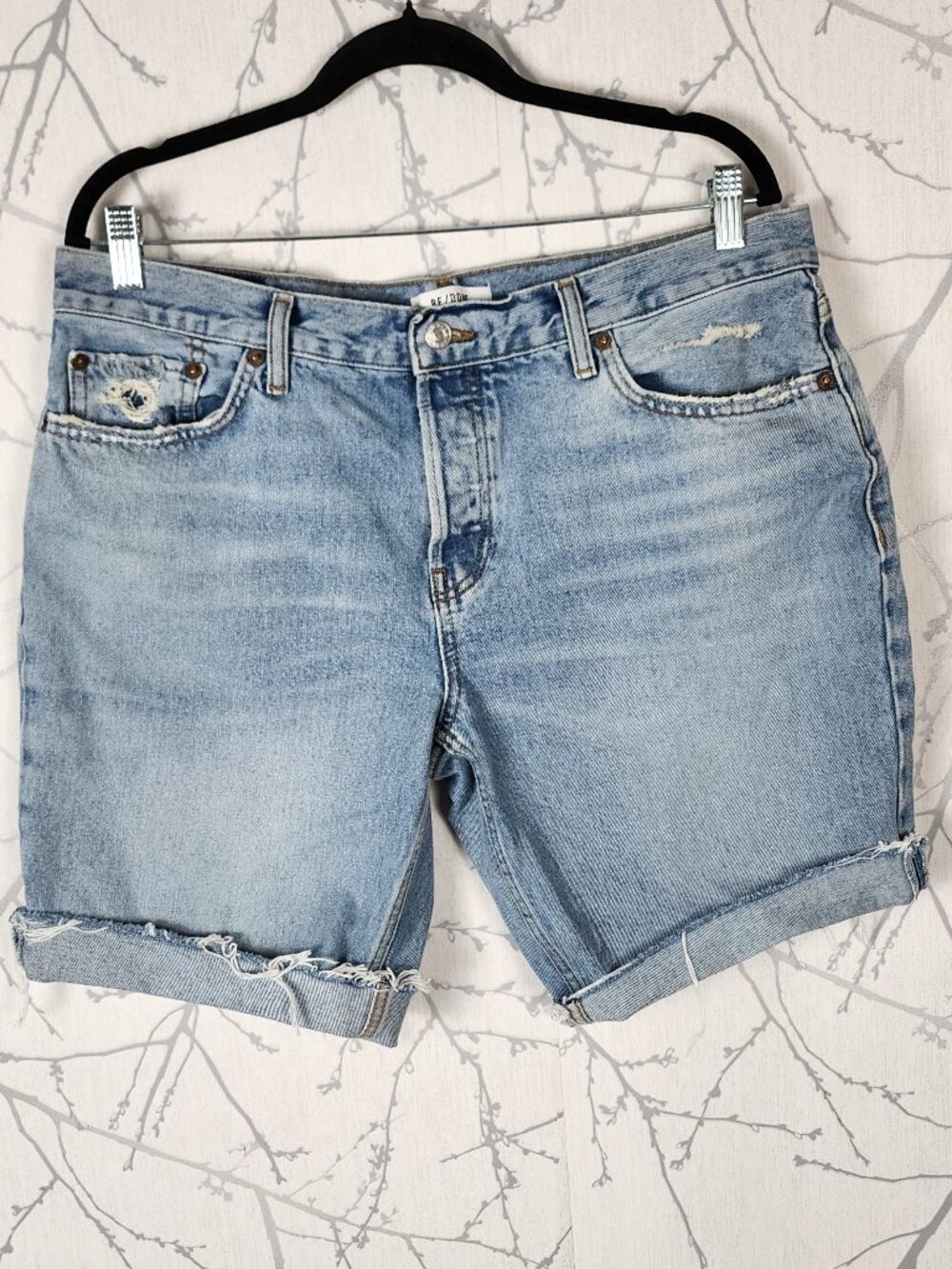 RE/DONE Light Wash Organic Cotton Denim High Rise Shorts